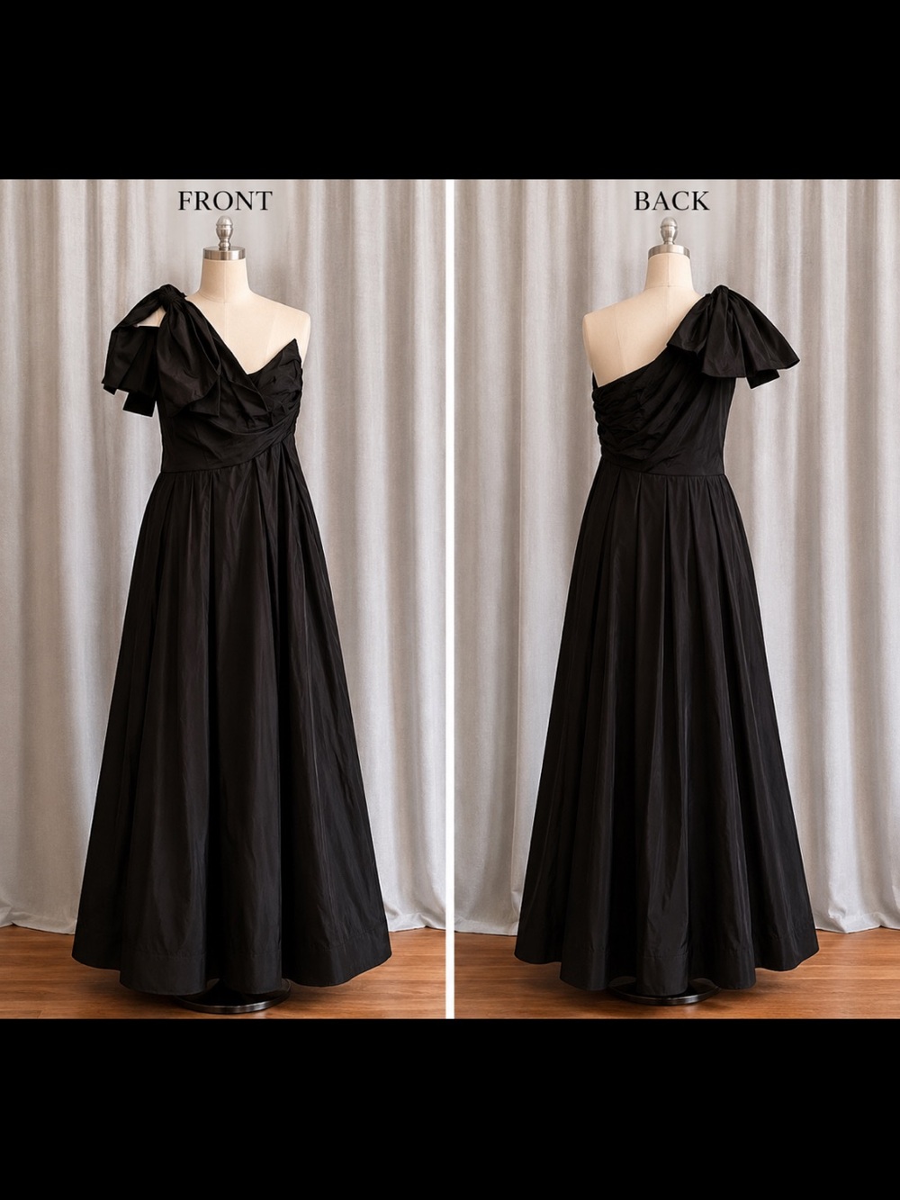 Donna Karan Black One-Shoulder Evening Gown with Shoulder Bow
